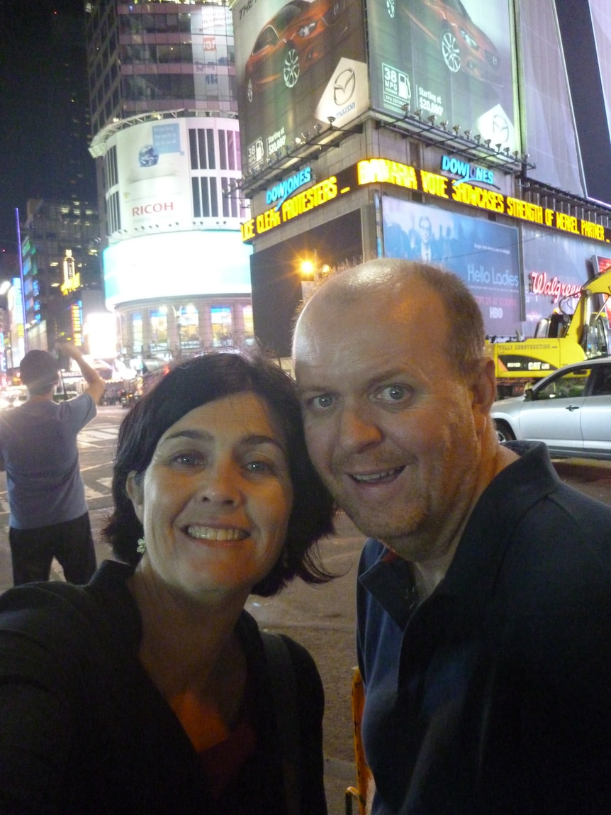 Joanne and Matthew Hodge in Times Square, New York City.