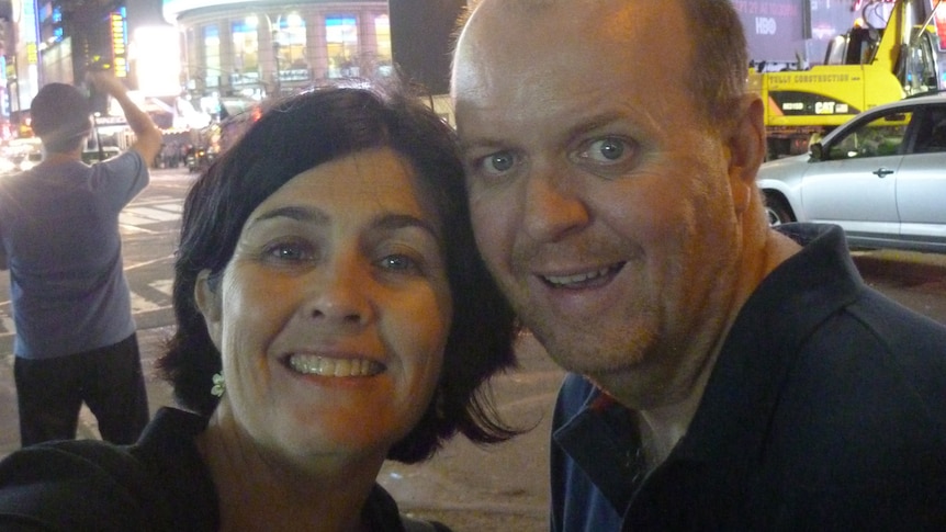 Joanne and Matthew Hodge in Times Square, New York City.