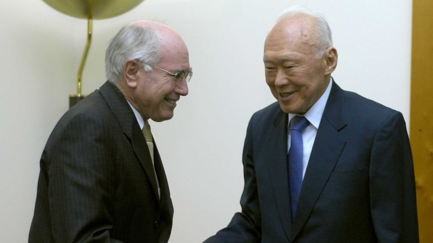 Lee Kuan Yew with John Howard in Canberra in 2007