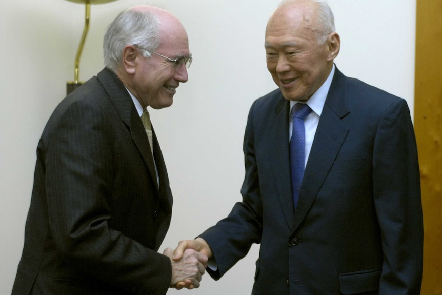 Lee Kuan Yew with John Howard in Canberra in 2007