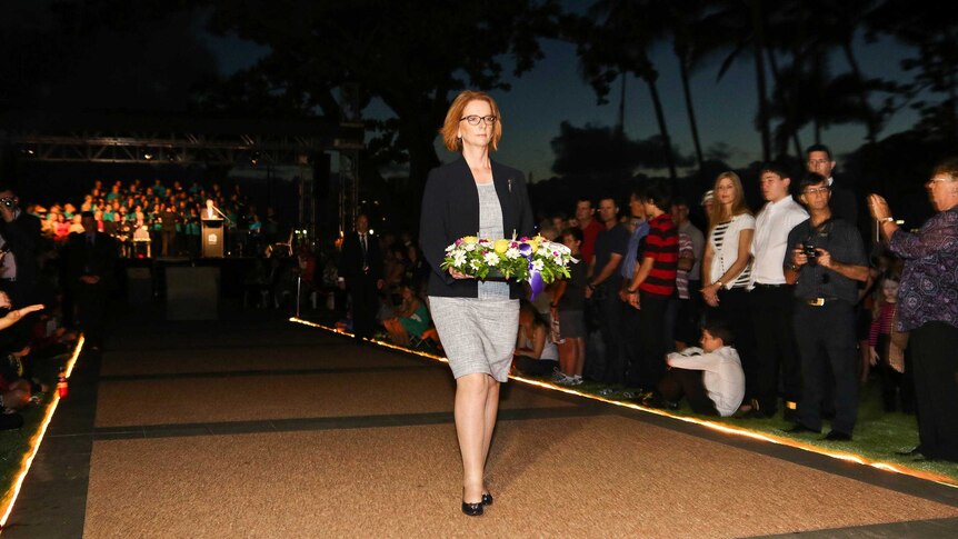 Julia Gillard at the dawn service in Townsville.