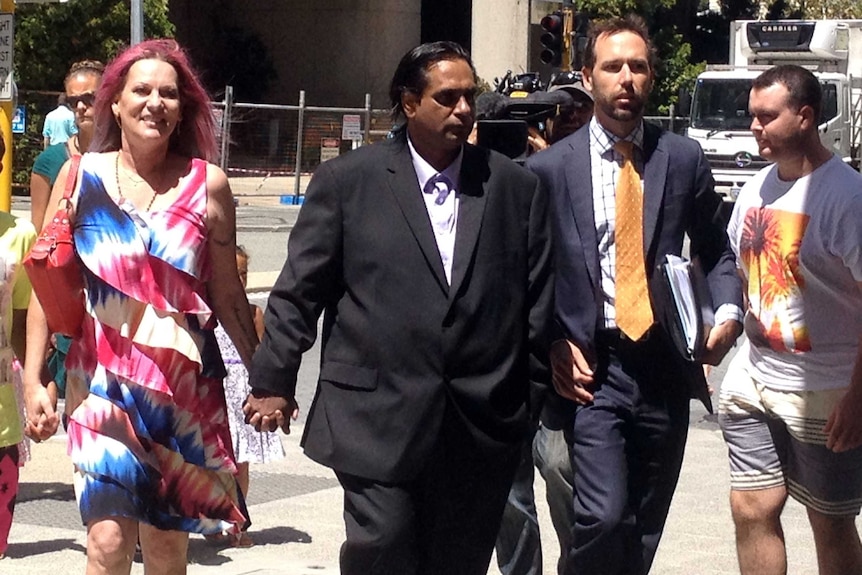 Kevin Spratt outside the Perth Magistrate's Court where two police officers are on trial for assaulting him.