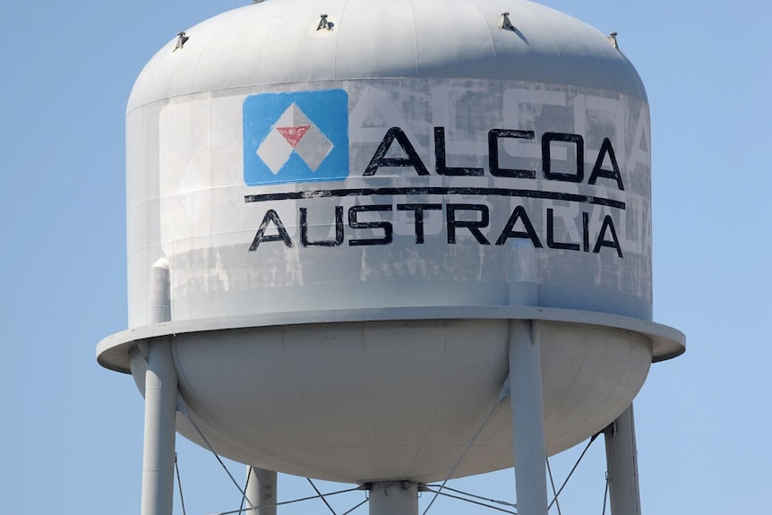 An Alcoa logo on a piece of plant equipment.