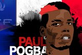 A graphic of Paul Pogba over the French flag.