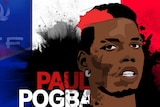 A graphic of Paul Pogba over the French flag.