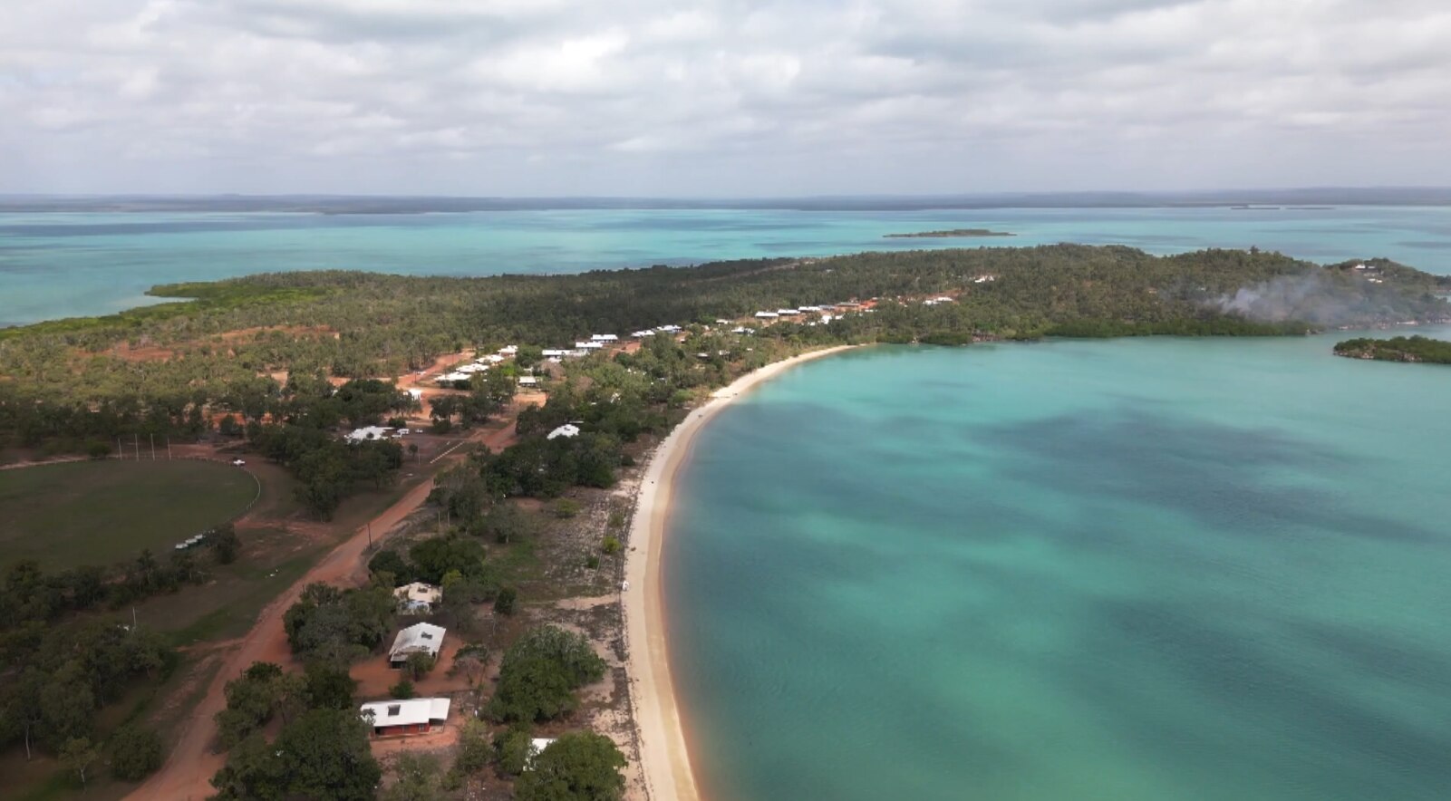 A remote coastal community as seen from above