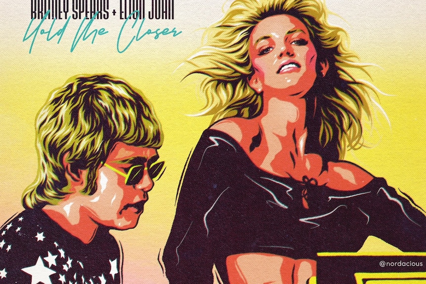 An album cover artwork featuring Britney Spears and Elton John.