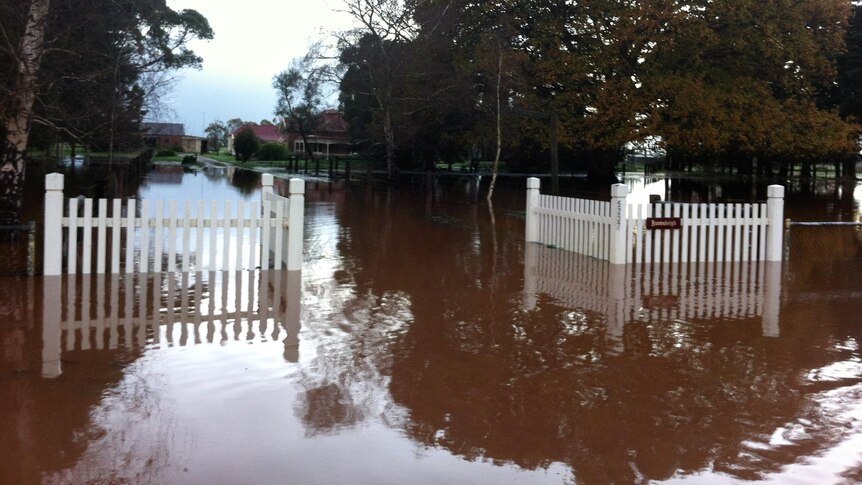 Floodwaters cover the Victorian town of Tinamba.