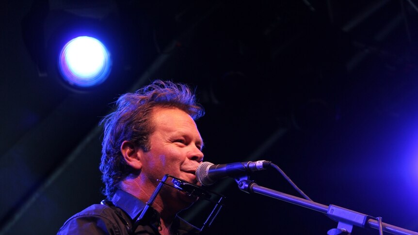 Troy Cassar-Daley performing at a drought relief concert in Longreach, western Queensland.