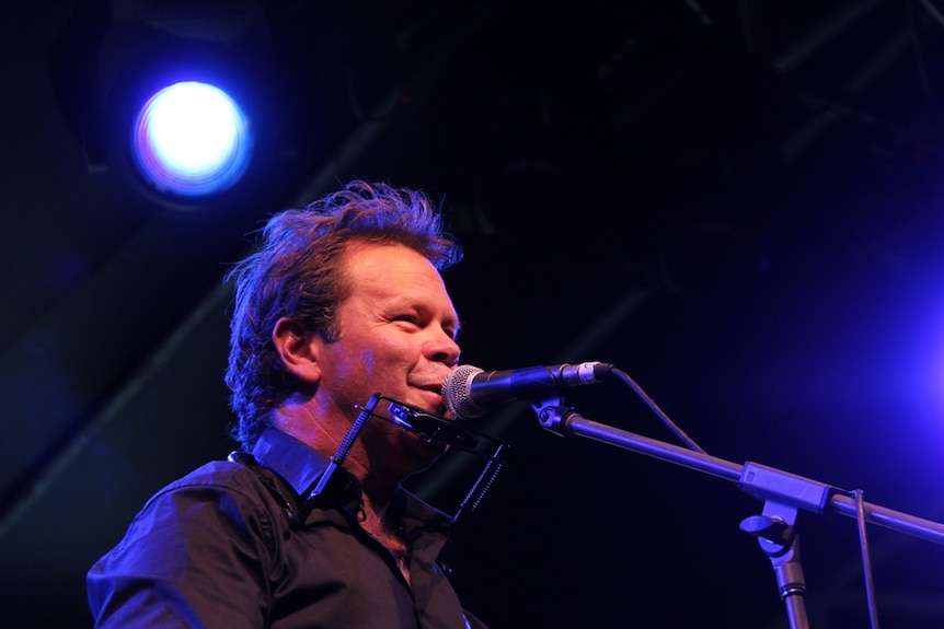 Troy Cassar-Daley performing at a drought relief concert in Longreach, western Queensland.