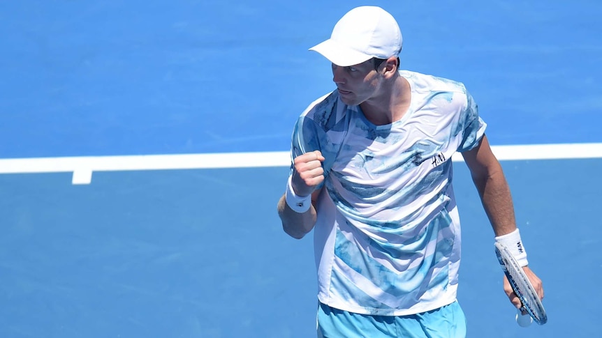 Tomas Berdych of the Czech Republic plays Viktor Troicki of Serbia