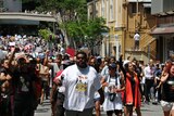 Aboriginal activists and other anti G20 protesters march from Roma Street in the Brisbane CBD.