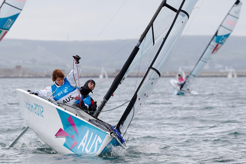 Australia's Liesl Tesch (L) and Daniel Fitzgibbon in the Skud-18 sailing at London Paralympics.