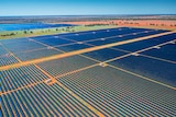 An aerial view of solar panels