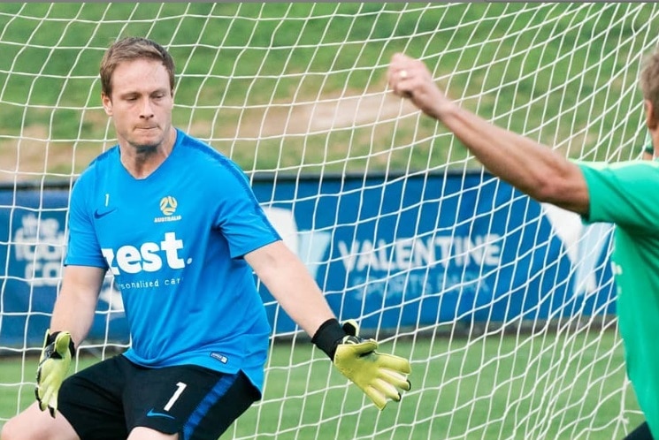 Pararoos goalkeeper Chris Barty moves to save a ball in training.