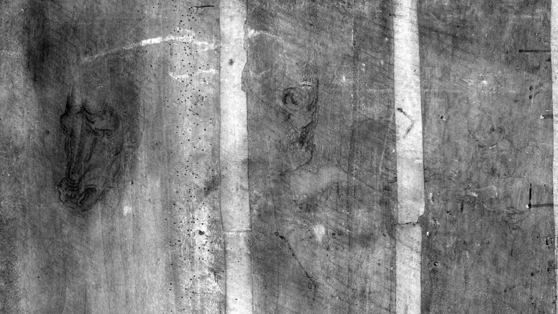 Can you see anything? Infrared image shows drawings on the back of Leonardo da Vinci's The Virgin And Child With St Anne.