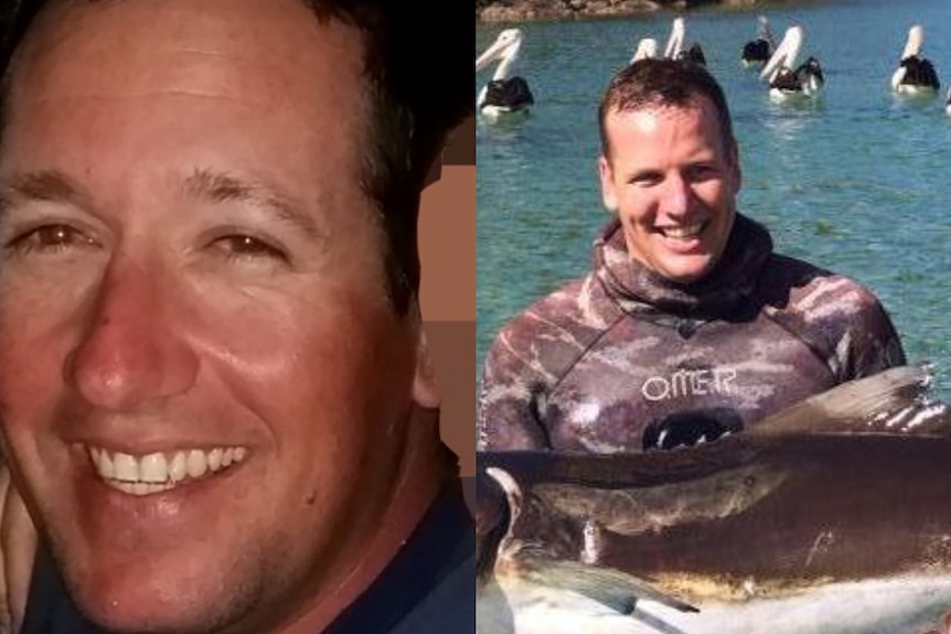 Photos of Corey Christensen smiling and Tom Davy holding a fish and smiling