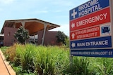 Broome Hospital with a sign out the front