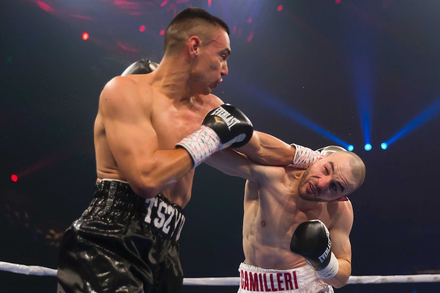 Tim Tszyu (left) and Joel Camilleri during their Australian Super Welterweight Title bout.