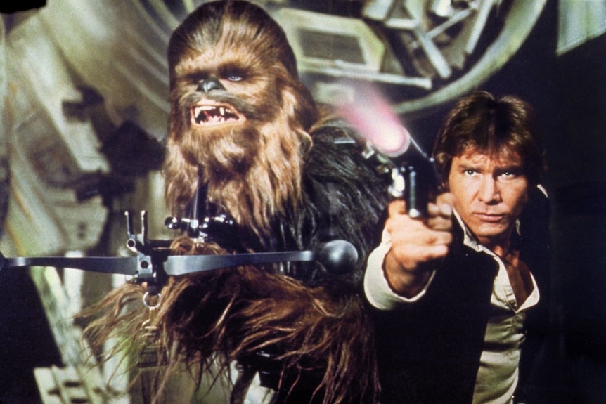 A still of Harrison Ford as Han Solo (R) in Star Wars: Episode VI - A New Hope