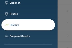 A screenshot of the Tasmanian check in app with the option of seeing history. 