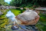 A creek filled with boulders in Mossman Gorge in the Daintree rainforest