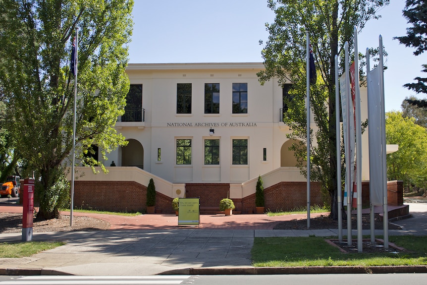 The facade of the National Archives of Australia. 