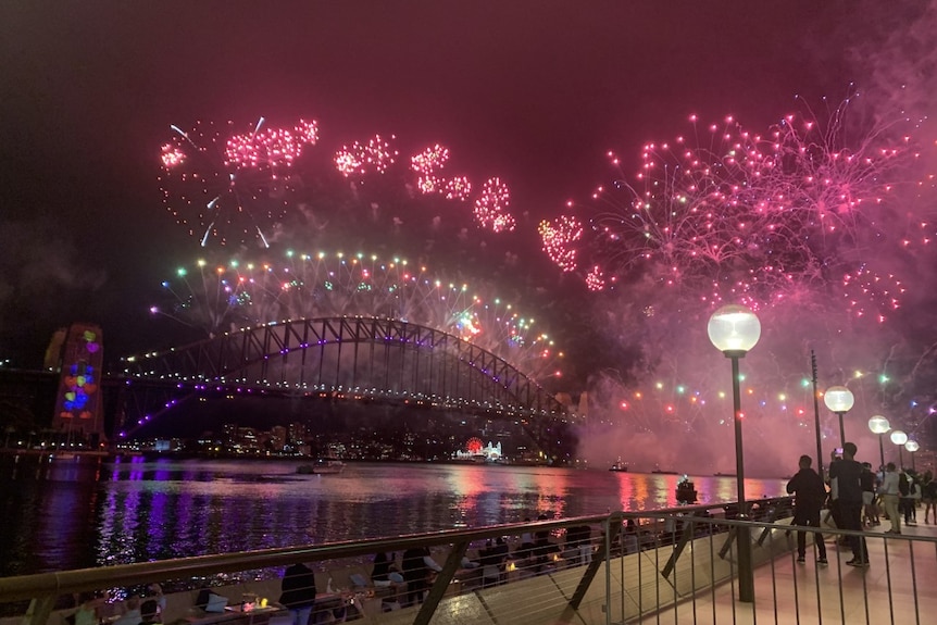 Fireworks light up the night sky over the Sydney Harbour Bridge in NSW.