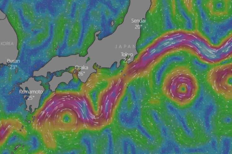 You view a map of the seas east of Japan showing circular ocean currents.