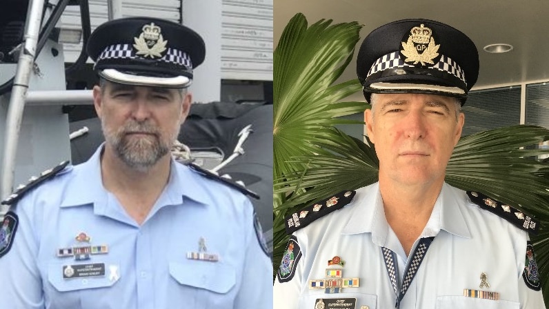 A composite image of Far North Queensland police Chief Superintendent Brian Huxley before and after shaving his beard.
