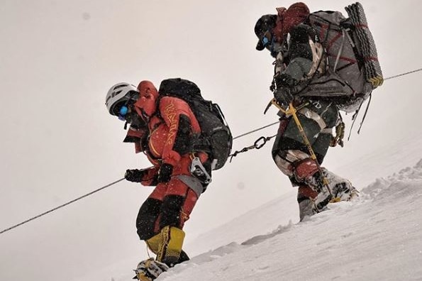 Nirmal Purja scaling an incline of Mount Manaslu in Nepal