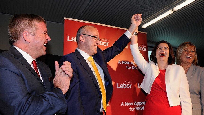 Labor leaders Luke Foley and Annastasia Palazczuk campaign in northern NSW