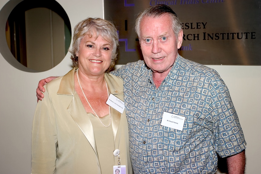 Philanthropist Chuck Feeney with AIBN Professor Julie Campbell in Queensland in March 2007.