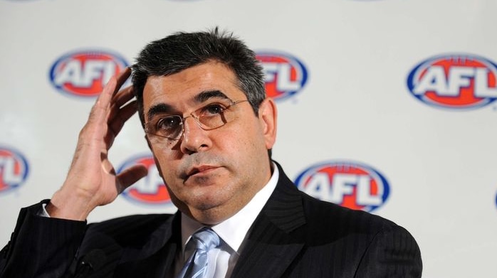 AFL chief executive Andrew Demetriou scratches his head during a press conference (File image: AAP)