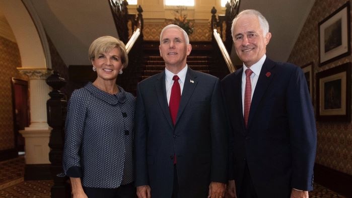 US Vice-President Mike Pence met with PM Malcolm Turnbull and Foreign Minister Julie Bishop.