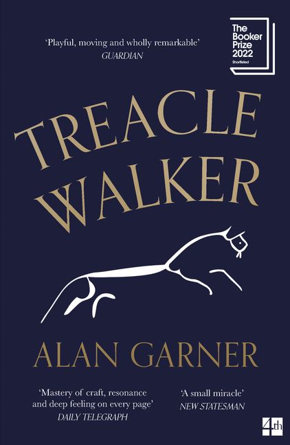 Book cover with a navy blue background and a prehistoric-looking illustration in white of a four-legged animal