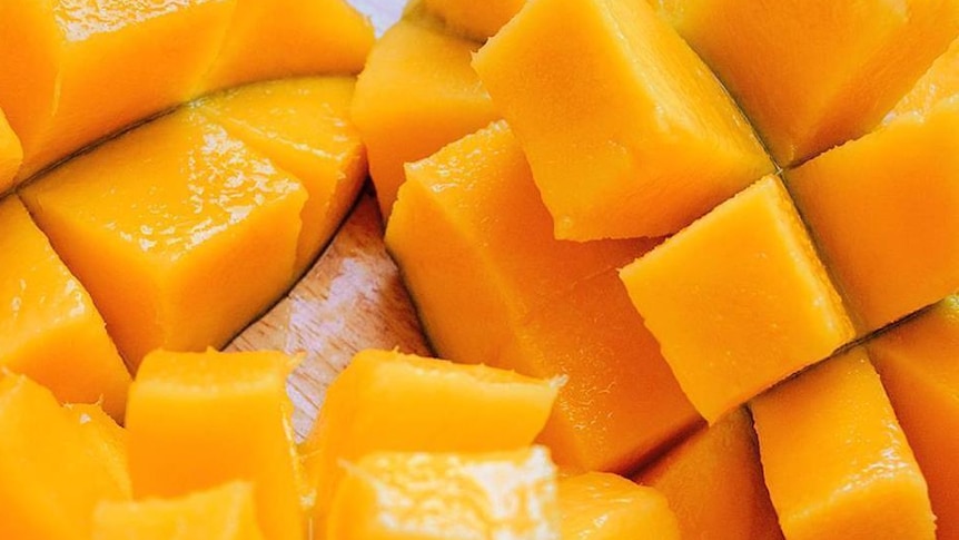 Close up of sliced mango.
