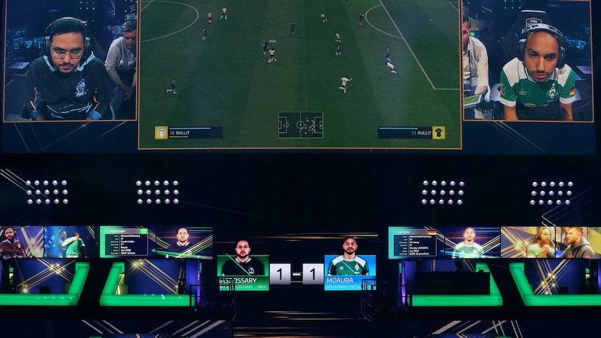 FIFA eWorld Cup Grand Final 2019. Two players compete in the final