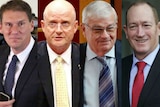 A four-way composite image shows Cory Bernardi, David Leyonhjelm, Brian Burston and Fraser Anning.