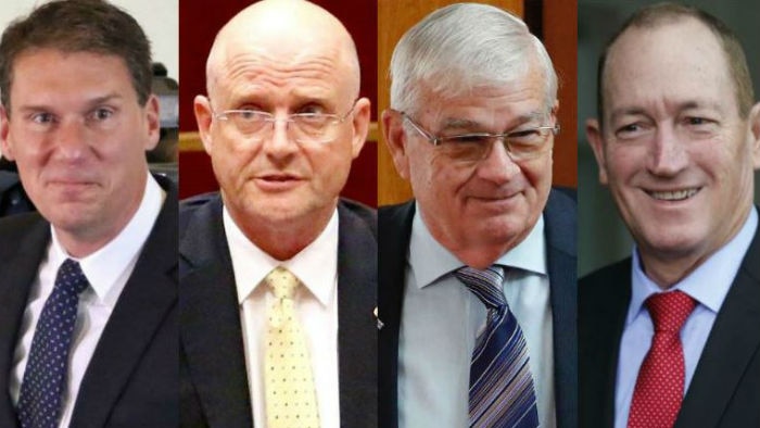 A four-way composite image shows Cory Bernardi, David Leyonhjelm, Brian Burston and Fraser Anning.