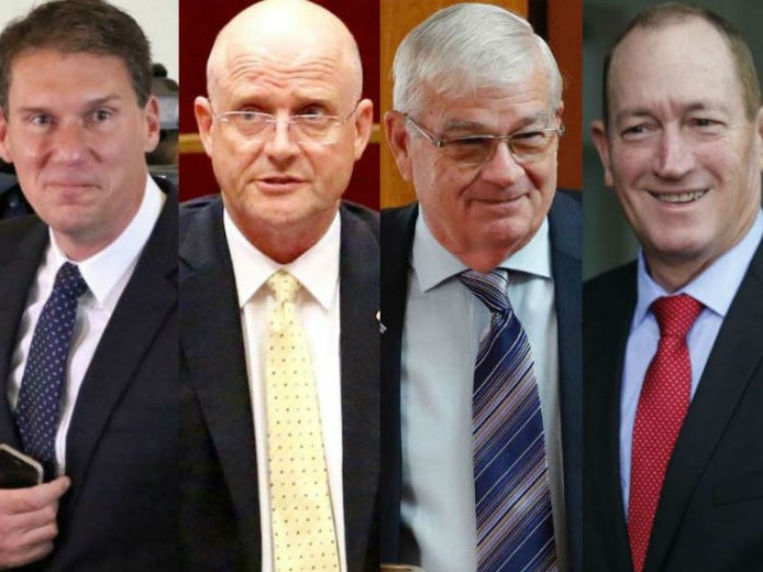 A four-way composite image shows Cory Bernardi, David Leyonhjelm, Brian Burston and Fraser Anning.