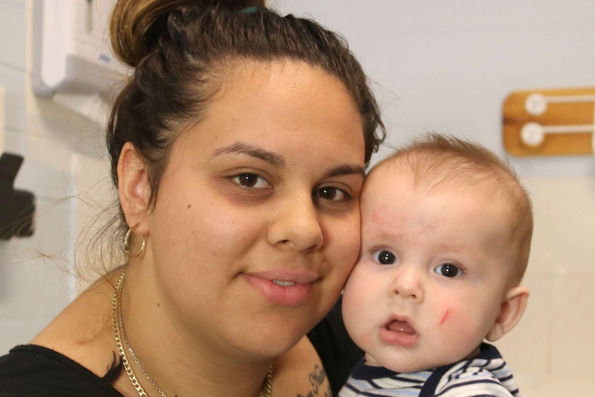 Rekeisha Voss, with baby Hunter, at the Moort Boodjari Mia maternity centre in Perth