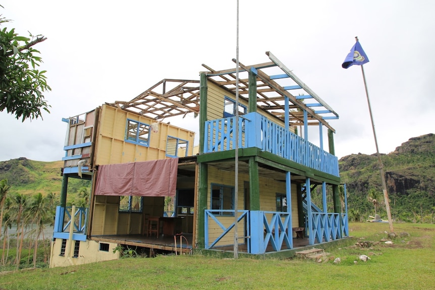 A damaged police post on the north coast of Fiji's main island Viti Levu.