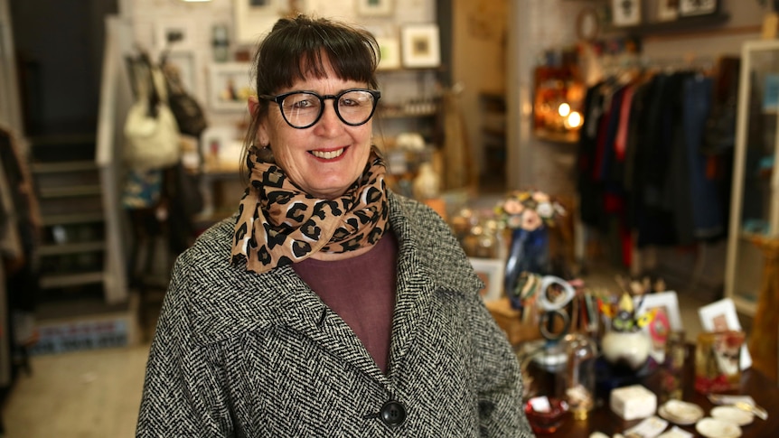 A woman in a gift store