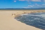 Sand falling into the ocean at a beach front landslip