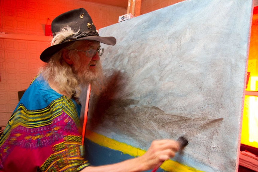 Sunset Strip resident Anthony Tolhurst paints on canvas.