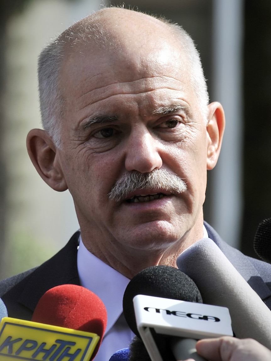 Greek prime minister George Papandreou makes a statements after his meeting with Greek president Carolos Papoulias