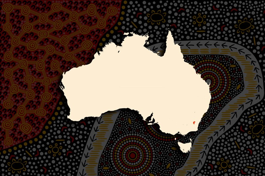 A highlighted contour of ACT on a map of Australia.