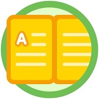 Cartoon image of an open book. 