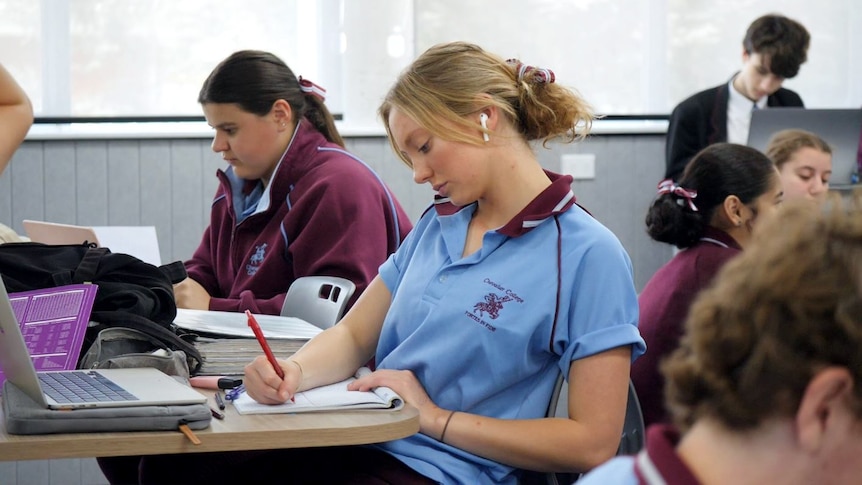 Female student working